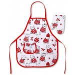 Sleep-well Dětská sada zástěrka + Chňapka kočky lemovaná červeně – Zboží Dáma