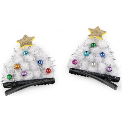 Párty sponky do vlasů vánoční stromeček Varianta: 1 bílá, Balení: 1 pár – Zboží Mobilmania