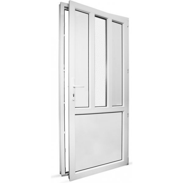 Venkovní dveře SkladOken.cz vedlejší vchodové dveře jednokřídlé 98 x 208 cm, dělené D4, bílé, PRAVÉ