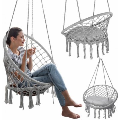 Flamenco Mystique Závěsné křeslo Čapí hnízdo BOHO s polštářkem šedá houpačka KR33SZ – Zboží Dáma