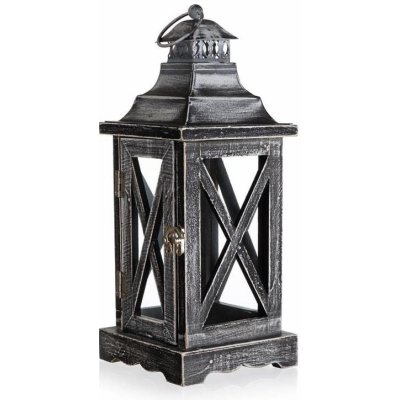 HOME DECOR Lucerna dřevěná s plechovou střechou 13 x 13 x 33 cm – Zboží Mobilmania