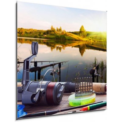 Skleněný obraz 1D - 50 x 50 cm - fishing on the lake rybaření na jezeře – Zboží Mobilmania