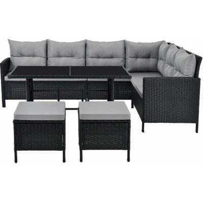 FurniGO Zahradní ratanový set Manacor černá, šedé podušky – Zboží Dáma