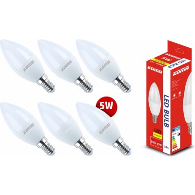 KOMA Sada 6ks LED žárovek E14 5W, svíčka, 230V, 400lm, 30000h, 6500K studená bílá – Sleviste.cz