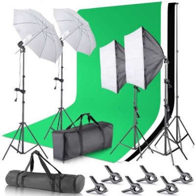 Fotostudio Set - 2x deštník, 2x softbox, 3x plátno – Zbozi.Blesk.cz