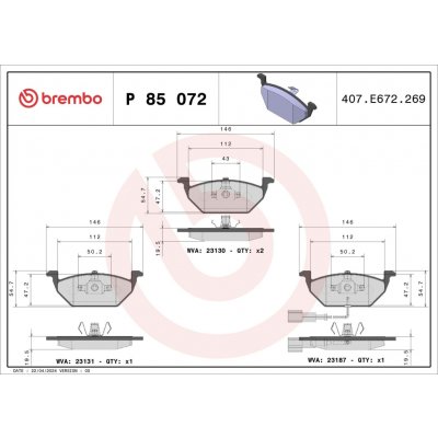 Sada brzdových destiček, kotoučová brzda BREMBO P 85 072 – Sleviste.cz