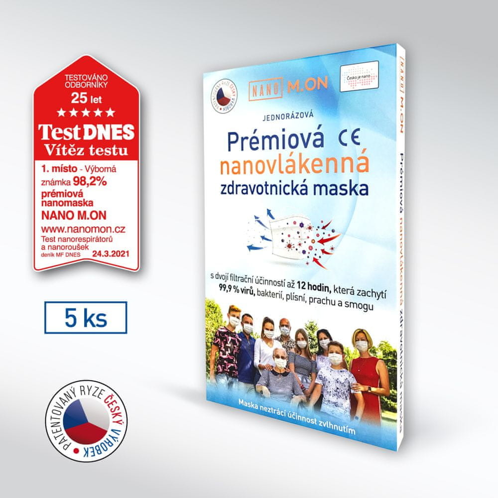Nano M.ON Nano rouška Prémiová Nanovlákenná zdravotnická maska Univerzální  bílá 5 ks od 145 Kč - Heureka.cz