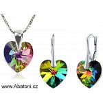 Swarovski Elements Heart krystal Stříbrná sada náušnice a přívěsek s řetízkem zelené srdce srdíčko 39161.1 Vitrail Medium zeleno-růžová duhová – Zboží Dáma
