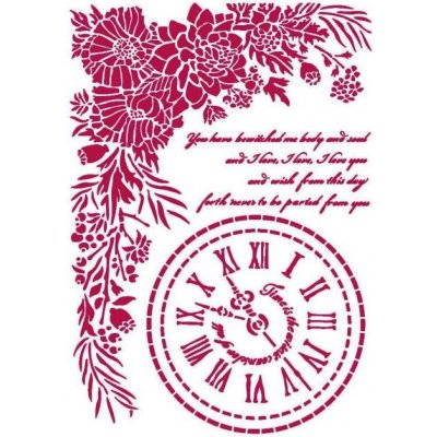 Stamperia Šablona plastová Romantické hodiny a písmo A4 – Sleviste.cz