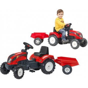 FALK Šliapací traktor 2051C Ranch Trac s vlečkou a lopatkou s hrabličkami červený