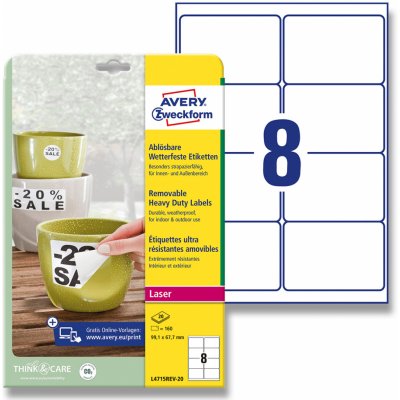 Avery Zweckform L4715REV-20 nepermanentní PET etikety 99,1 x 67,7 mm 160 etiket bílá – Zboží Dáma