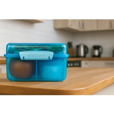 Sistema Lunch Tříkomorová krabička s nádobou na jogurt s dvojitým víčkem 2 l modrá – Zboží Dáma