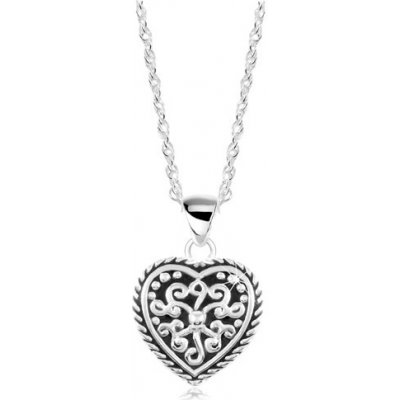 Šperky eshop Stříbrný srdce s patinou a ornamenty SP19.23 – Zboží Mobilmania