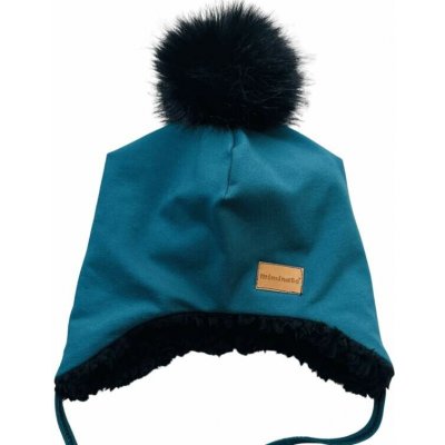 dětská čepice "Ušanka" s bambulí Petrolejová – Zboží Dáma