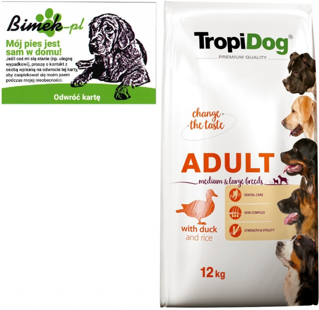 TROPIDOG Premium adult Medium & Large breed s kachnou a rýží 12 kg