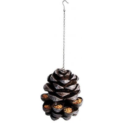 Esschert Design Závěsné krmítko pro ptáky, Borová šiška, polyresin a kov, hnědé – Zboží Dáma