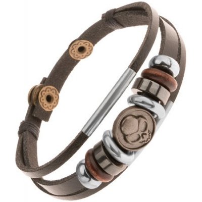 Šperky eshop nastavitelný kožený ze tří pásů korálky ocelový kruh s lebkou Y46.08