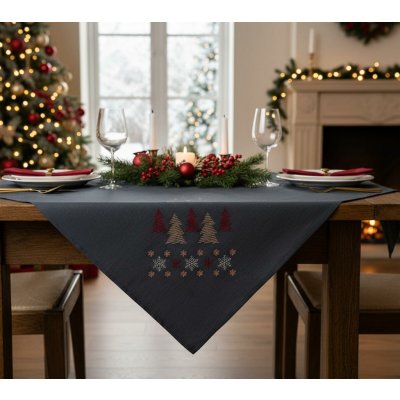 BBK Vánoční ubrus Christmas GLAM šedá vzor stromeček 110x160 cm – Sleviste.cz