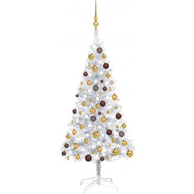 zahrada-XL Umělý vánoční stromek s LED a sadou koulí stříbrný 150 cm PET