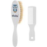 Akuku kartáček a hřebínek s přírodním vlasem sova bílý – Zboží Dáma