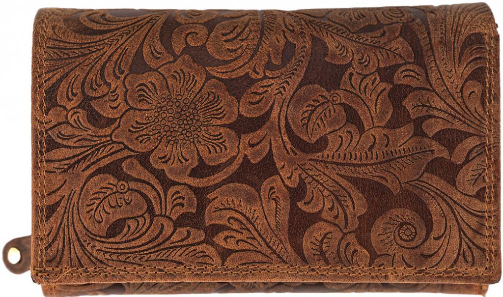 Kožená dámská střední peněženka WILD By Loranzo hnědá ornamenty
