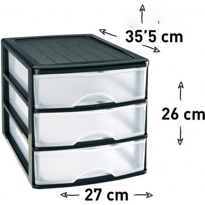 PlasticForte Box se 3 zásuvkami Black 27x35,5x27cm