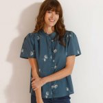 Halenka s krátkými rukávy volánkem a potiskem modrošedá – Hledejceny.cz