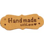 Pro Háčkování Hand Made koženková cedulka se srdíčkem 15x40 mm hořčicová – Zboží Dáma