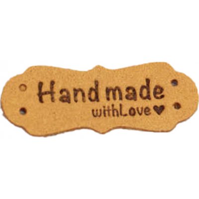 Pro Háčkování Hand Made koženková cedulka se srdíčkem 15x40 mm hořčicová – Zboží Dáma