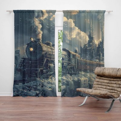 Sablio Závěs Parní lokomotiva v zasněženém městě: 2ks 140x250cm – Hledejceny.cz
