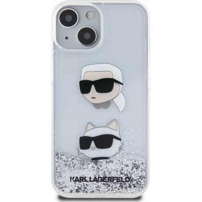 Karl Lagerfeld Liquid Glitter Karl and Choupette Head iPhone 15 stříbrné