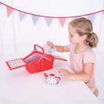 Bigjigs Toys čajový set v košíku červený puntíkovaný – Zboží Mobilmania