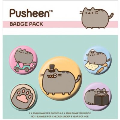 CurePink Set 5 Placek Pusheen Fancy průměr 2,5 cm a 3,8 cm – Zboží Dáma