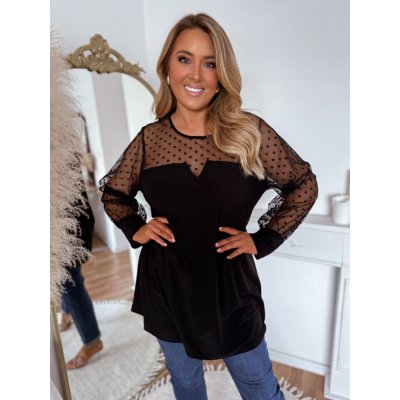 Zazza černá tunika s puntíky a dlouhým rukávem – Zboží Dáma