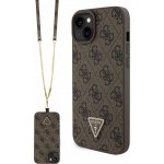 Guess PU 4G Strass Triangle Metal Logo Zadní Kryt + Crossbody Popruh pro iPhone 15 Plus Brown – Zboží Živě