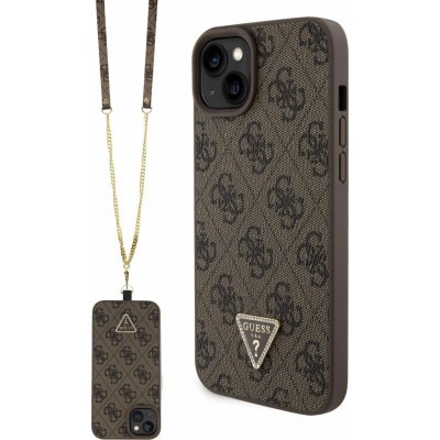 Guess PU 4G Strass Triangle Metal Logo Zadní Kryt + Crossbody Popruh pro iPhone 15 Plus Brown – Zboží Živě