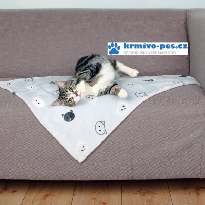 Trixie Mimi Deka pro kočky šedá s kočičími hlavami 70 x 50 cm – Zboží Mobilmania