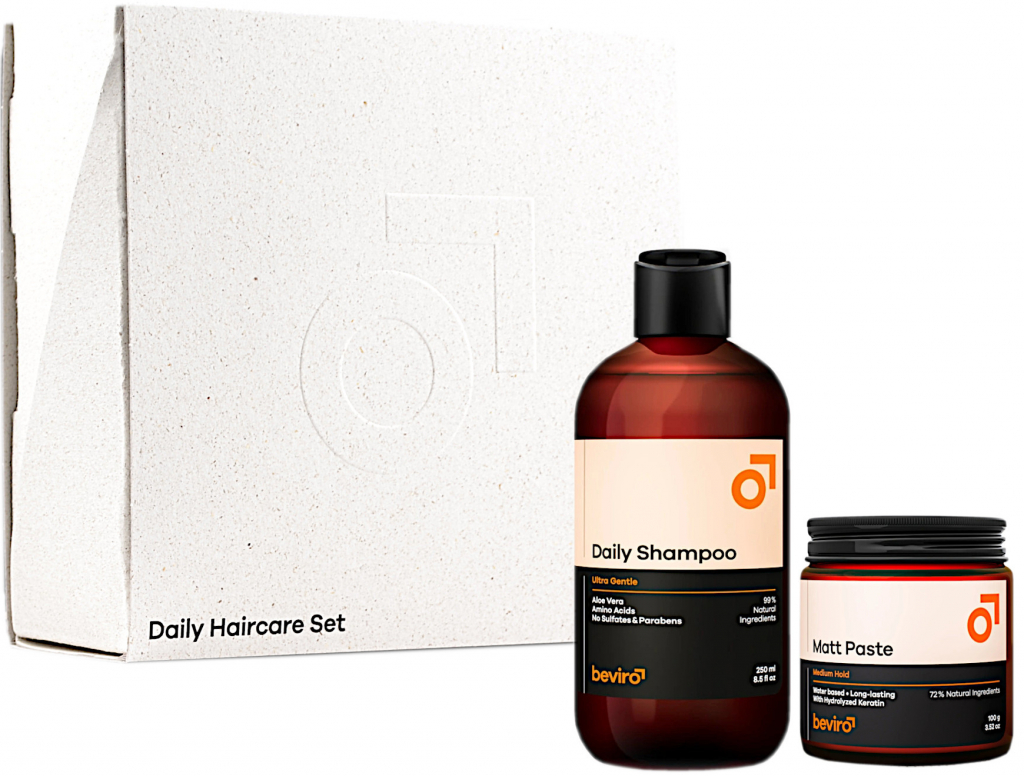 Beviro Daily Hair Care matující stylingová pasta na vlasy 100 g + přírodní šampon 250 ml dárková sada