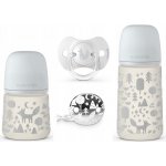 Suavinex sada lahev 270ml + 150ml + šidítko celosilikon klip Fox šedá – Hledejceny.cz