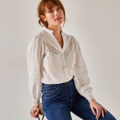 Halenka na knoflíčky s macramé bílá – Zboží Dáma