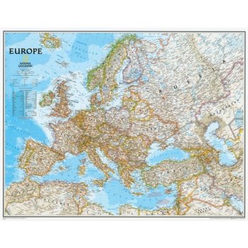 National Geographic Evropa - nástěnná mapa Classic 118 x 92 cm Varianta: bez rámu v tubusu, Provedení: laminovaná mapa v lištách
