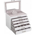 Songmics šperkovnice 6 zásuvek imitace kůže bílá – Zboží Dáma