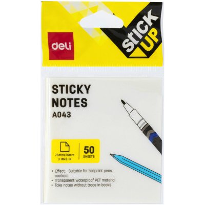DELI STICK UP samolepicí 76 × 76 mm, 50 lístků, transparentní – Hledejceny.cz
