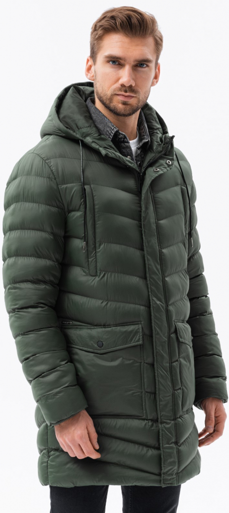 Ombre Clothing pánská zimní bunda Quinn C555 tmavě olivová