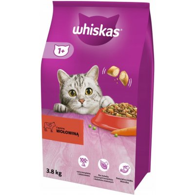 Whiskas suché krmivo pro dospělé kočky s hovězím masem 3,8 kg – Hledejceny.cz