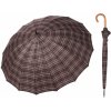 Deštník Bugatti Doorman káro luxusní pánský holový deštník s dřevěnou rukojetí šedý