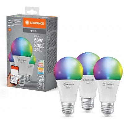 LEDVANCE 3PAK LED žárovka LED E27 A60 9W 806lm RGBW SMART+ WiFi Stmívatelná Classic – Hledejceny.cz