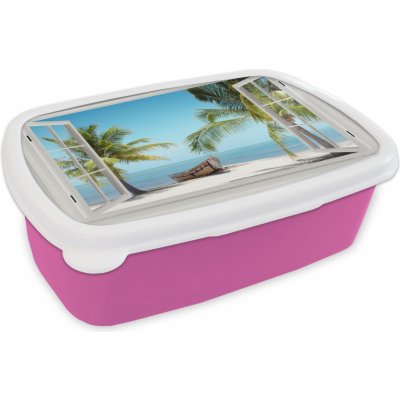 MuchoWow® Lunchbox Breadbox 17x11 cm View - Beach - Palm - Boat - Tropical - Sea - Modrá Dětský chlebník - Lunchbox - Box na chléb - Sandwich Box – Zboží Mobilmania