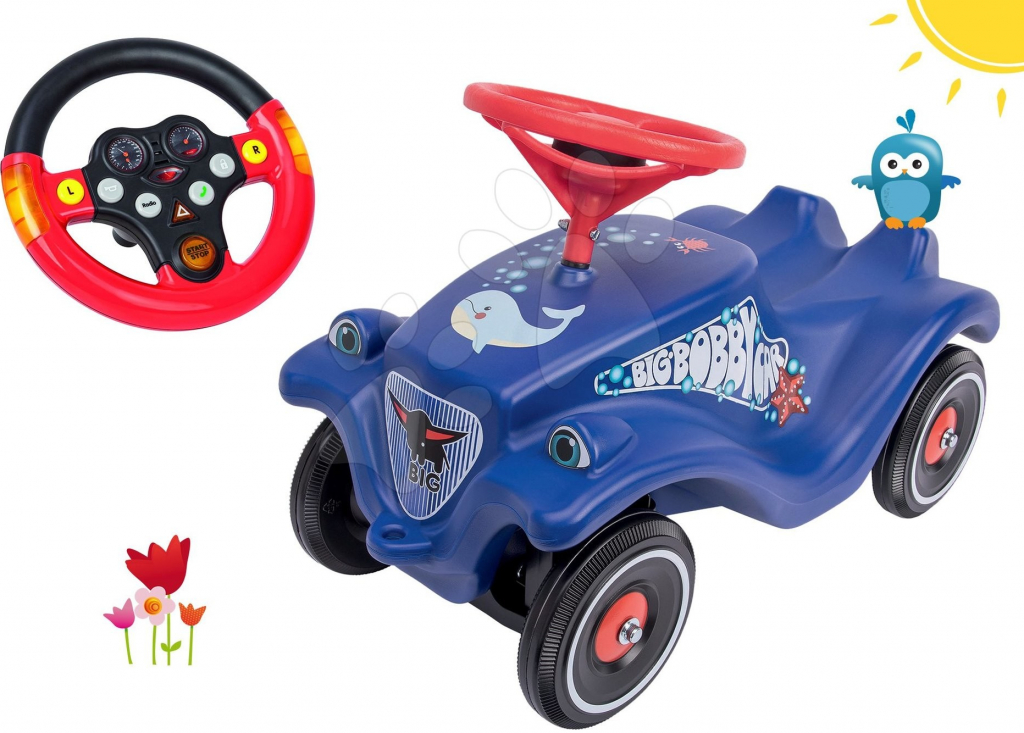 BIG set auto Ocean Bobby Car Classic modré a interaktivní volant se zvukem a světlem 56109-6