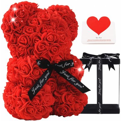 Medvídek z růží v luxusní krabici s mašlí meruňková – Zboží Mobilmania